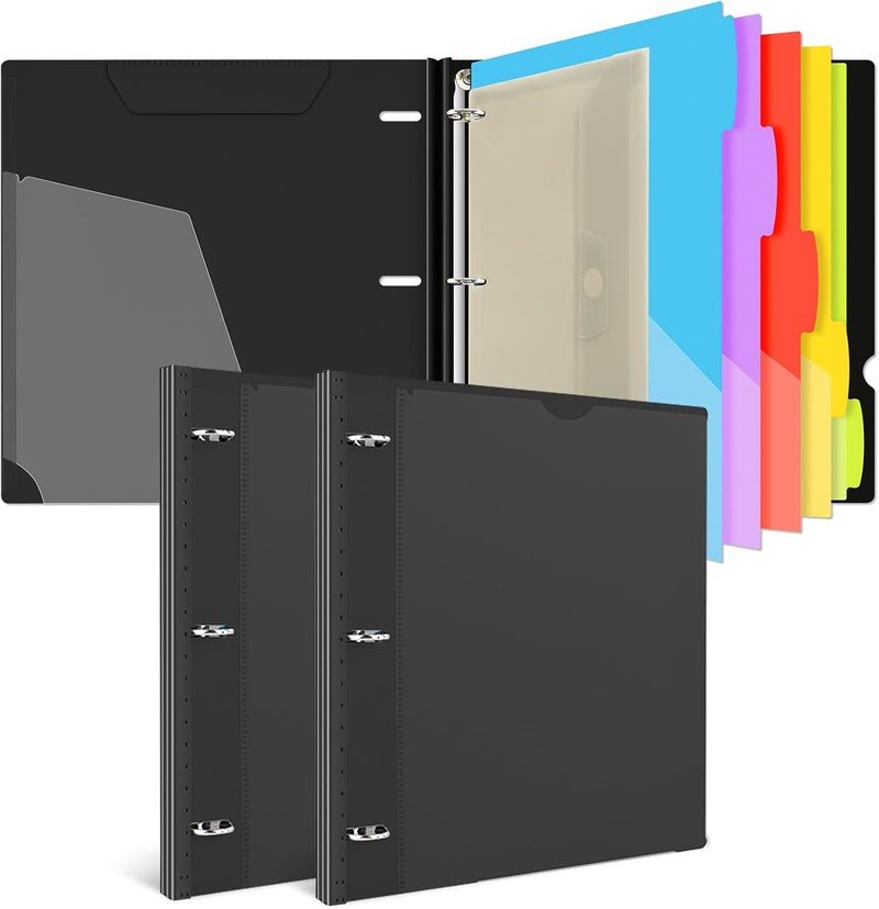 INFUN 1 Inch Telescoping Project Organizer Binder-2PCS,13 Pocket, Customizable Front Cover, 5 Colors Pocket Divider and Plastic Binder Pocket，225 Sheet Capacity-Black - Image 1
